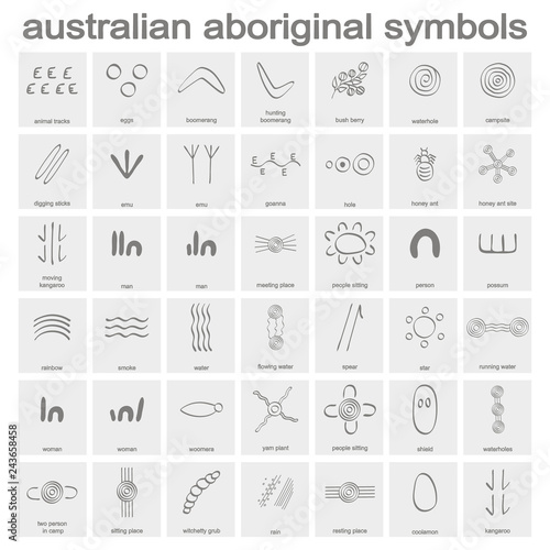 monochrome icon set with australian aboriginal symbols
 photo