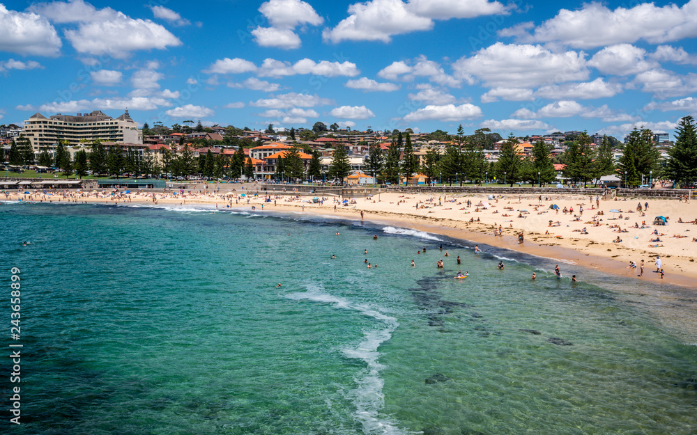 Top view of full of people Coogee beach in Sydney Australia