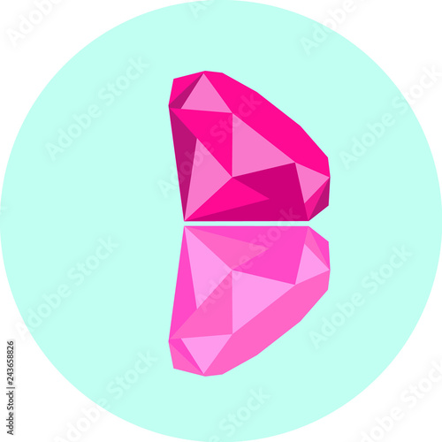 Pink diamond icon with reflection. Beautiful rubin illustration, luxury brilliant, precious gift, expensive gemstone symbol. Pastel colors, simple polygonal geometric style.