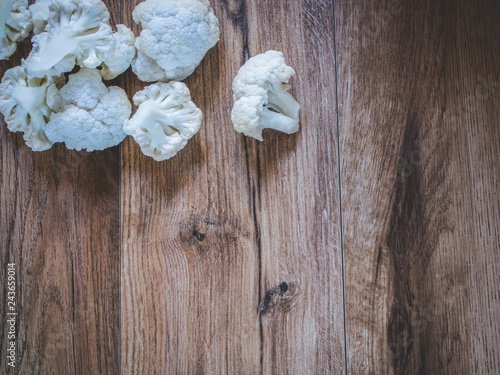 Cauliflower on wood background with copy space
