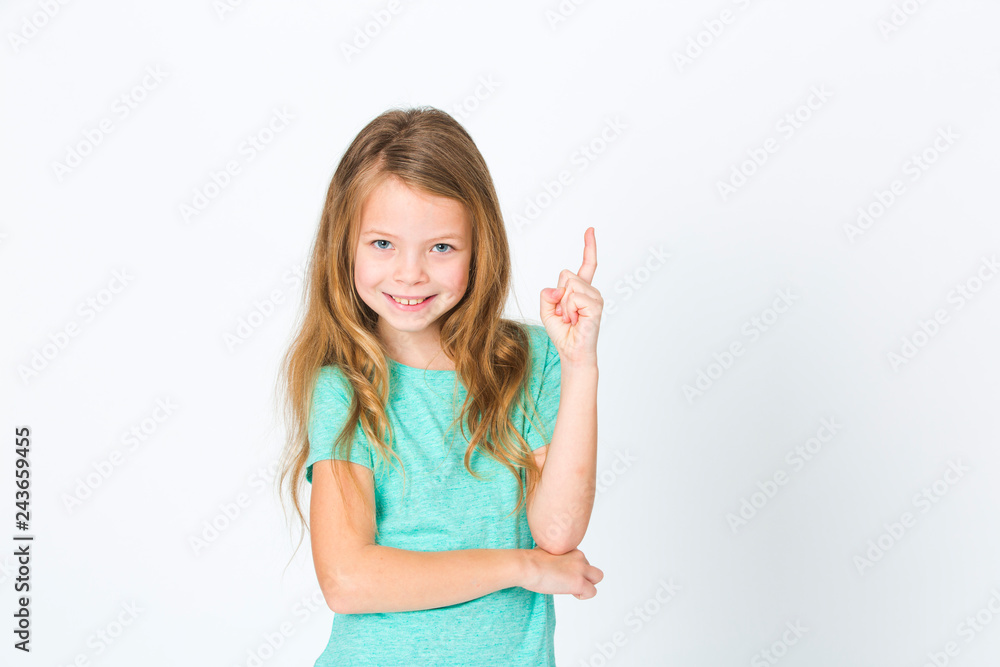 portrait of young pretty blonde girl thinking in front of white background portrait of young pretty blonde girl thinking in front of white background