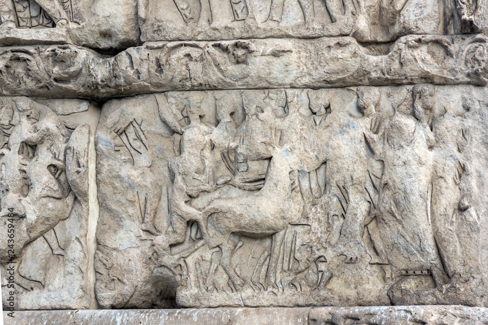Detail of Ancient Roman Arch of Galerius in the center of city of Thessaloniki, Central Macedonia, Greece