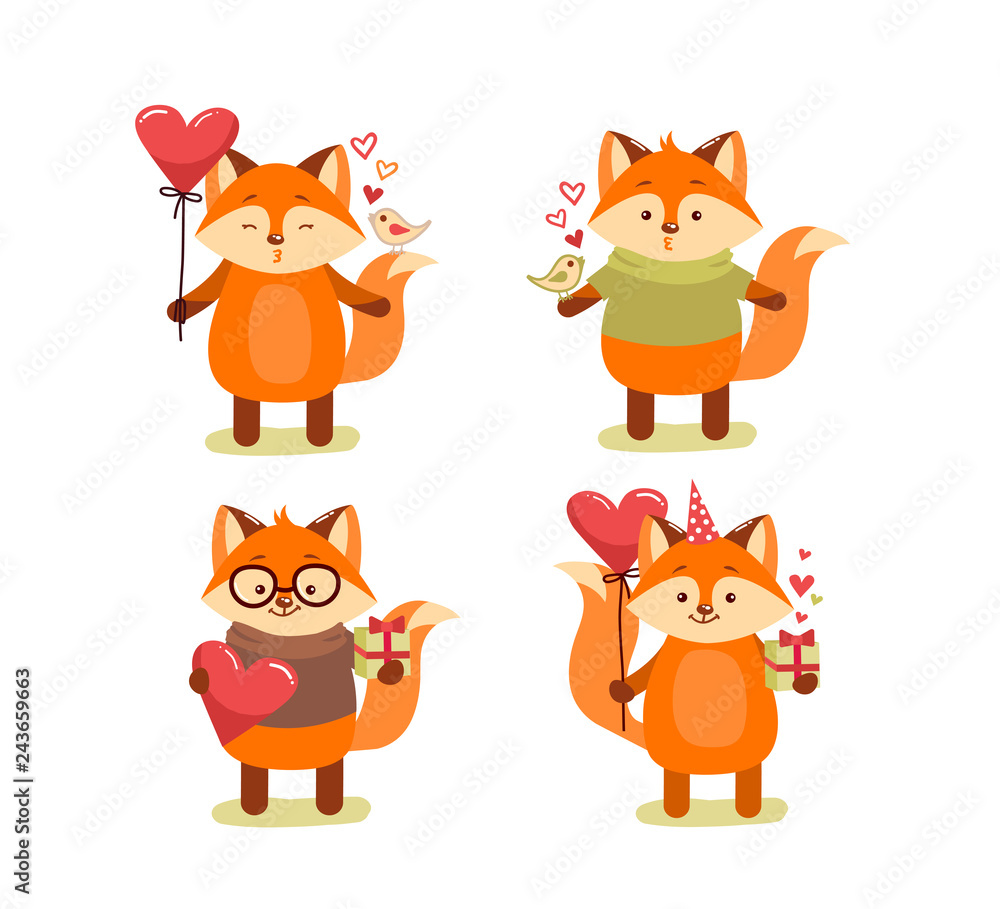 Obraz premium vector collection of cute cartoon lovely red fox