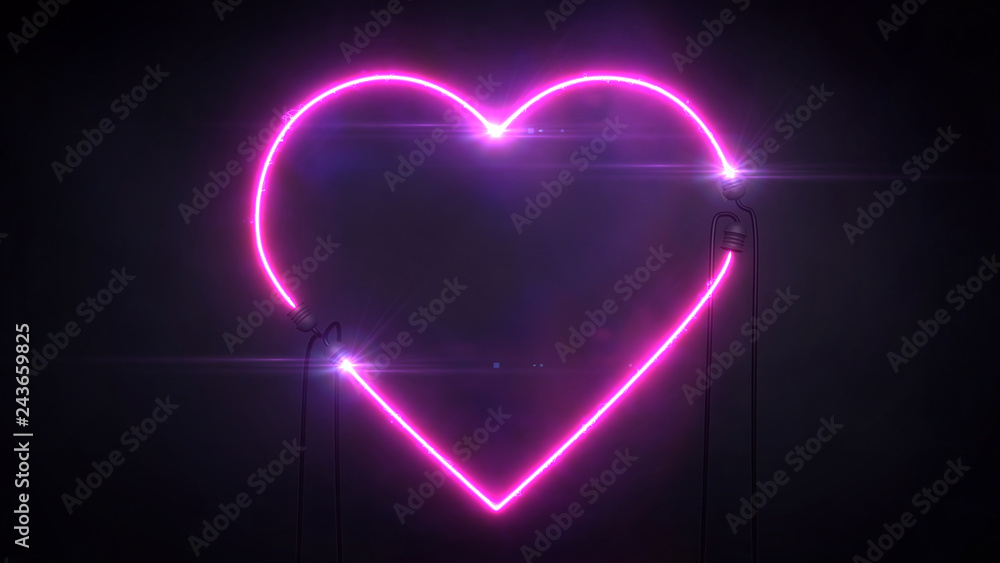 neon violet light heart shape on dark background neon violet light heart shape on dark background