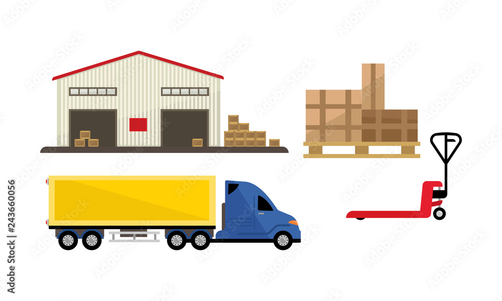 Logistic and transportation, warehouse, storage and cargo delivery vector Illustration