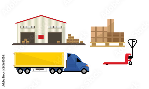 Logistic and transportation, warehouse, storage and cargo delivery vector Illustration