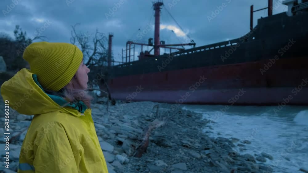 dry cargo ship ran aground off the coast of the Black Sea. The transport ship is moored at the shore dry cargo ship ran aground off the coast of the Black Sea. The transport ship is moored at the shore
