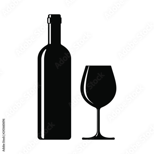 Wine bottle with wine glass icon isolated on white background. Vector illustration.