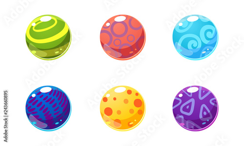 Collection of glossy balls, colorful shiny spheres, user interface assets for mobile apps or video games vector Illustration