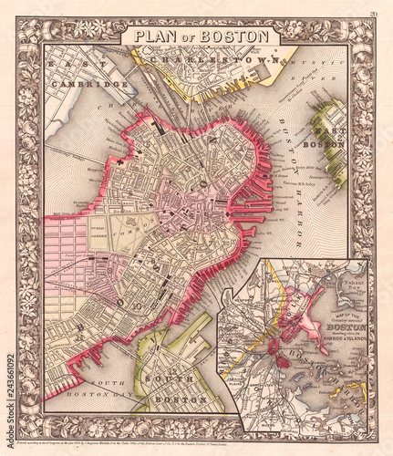 1866, Mitchell Map of Boston, Massachusetts