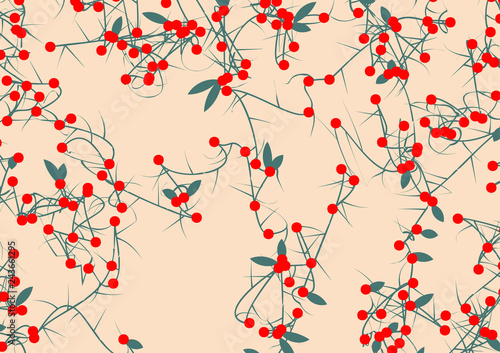 Vector tangled branches with berries. Elements of design in japan style.