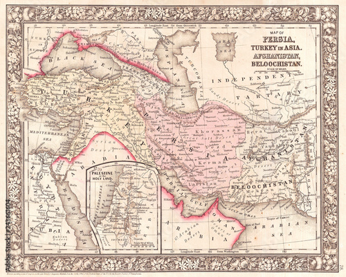 1866, Mitchell Map of Persia, Turkey and Afghanistan, Iran, Iraq