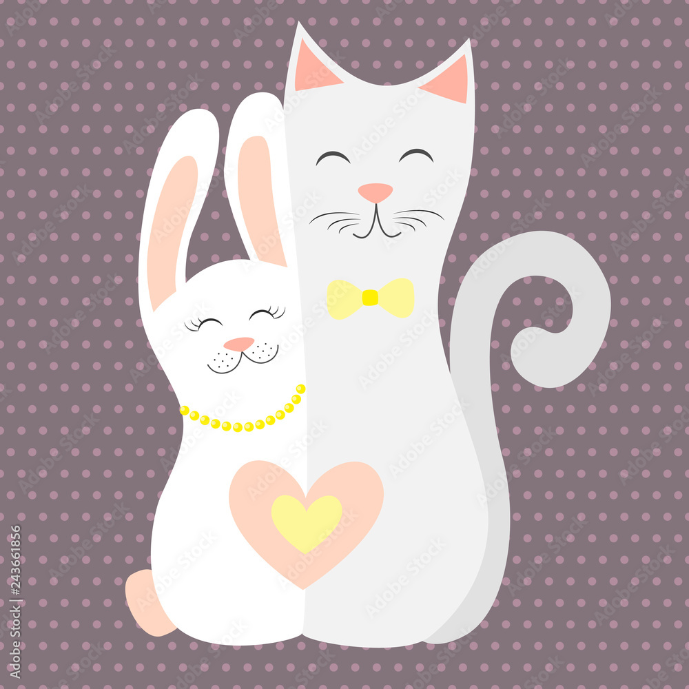 Love cat and bunny Vector illustration 