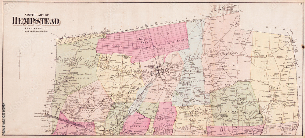 1868, Beers Map of Hempstead, Long Island, New York