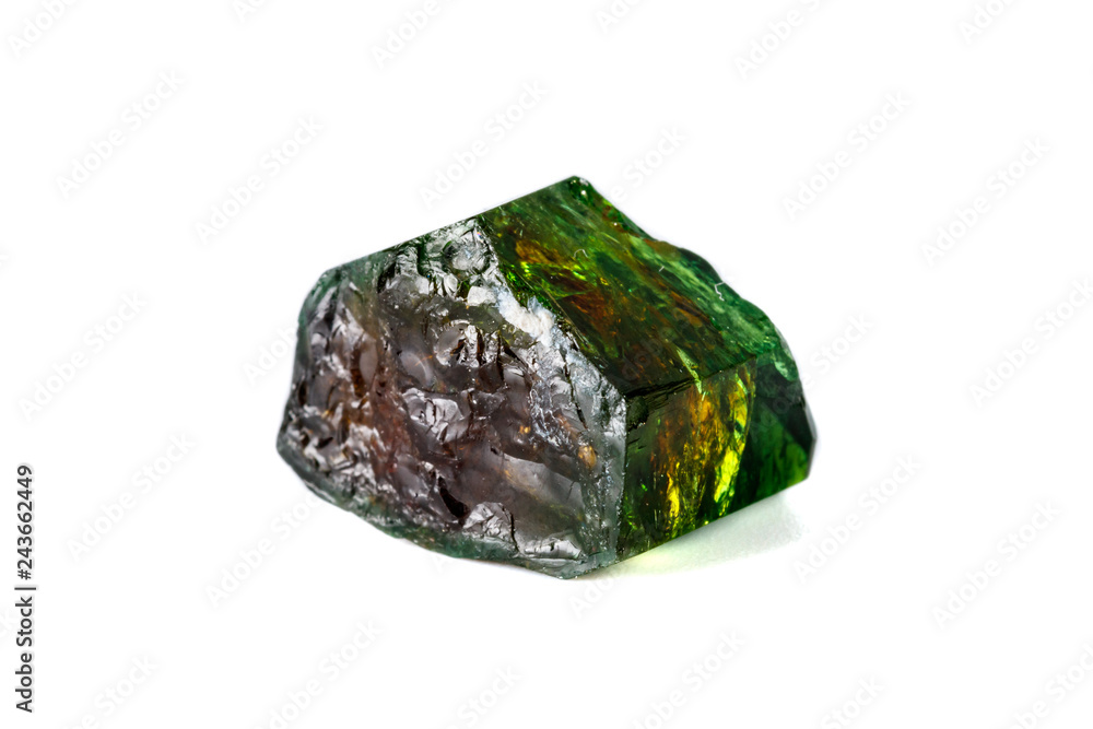 Macro mineral Chrome Dravite Tourmaline on a white background Macro mineral Chrome Dravite Tourmaline on a white background