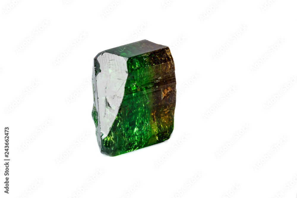 Macro mineral Chrome Dravite Tourmaline on a white background Macro mineral Chrome Dravite Tourmaline on a white background