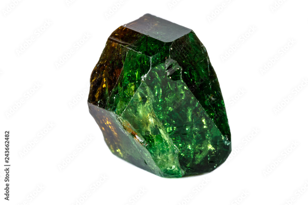 Macro mineral Chrome Dravite Tourmaline on a white background Macro mineral Chrome Dravite Tourmaline on a white background