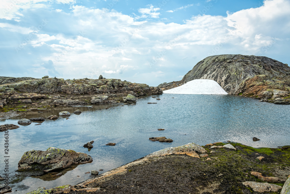 Mountains pond with smelting glacier
