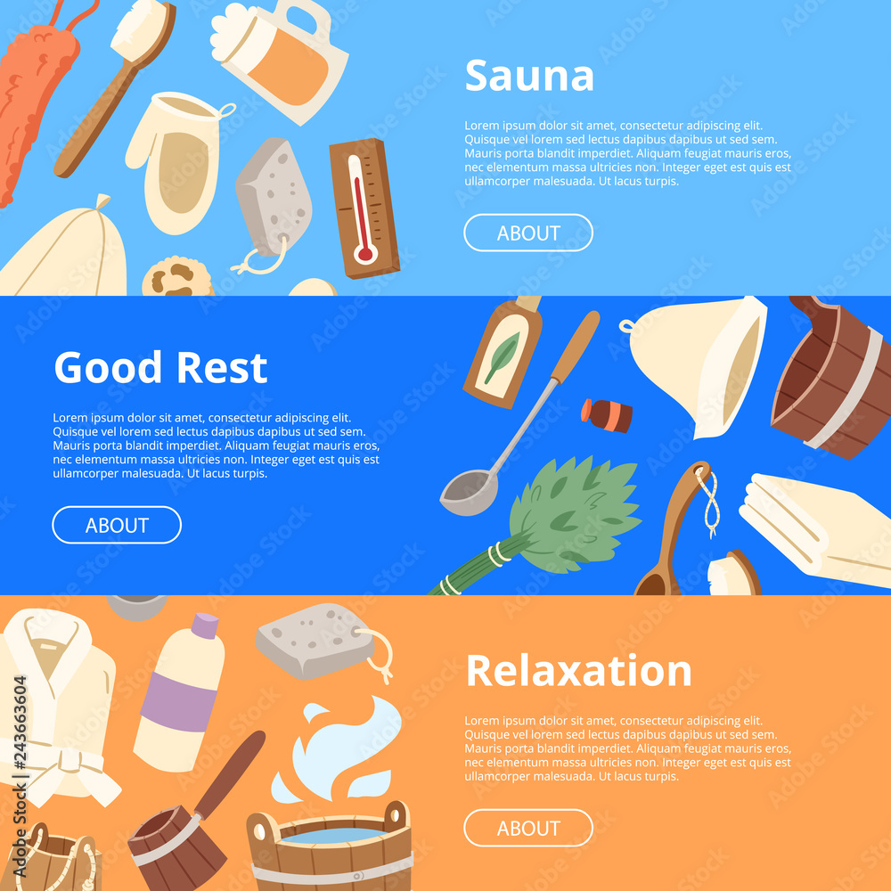 Sauna vector wooden heat spa relaxation therapy and hot steam healthcare backdrop relax therapy sign bucket bath towel illustration relax aromatherapy set background