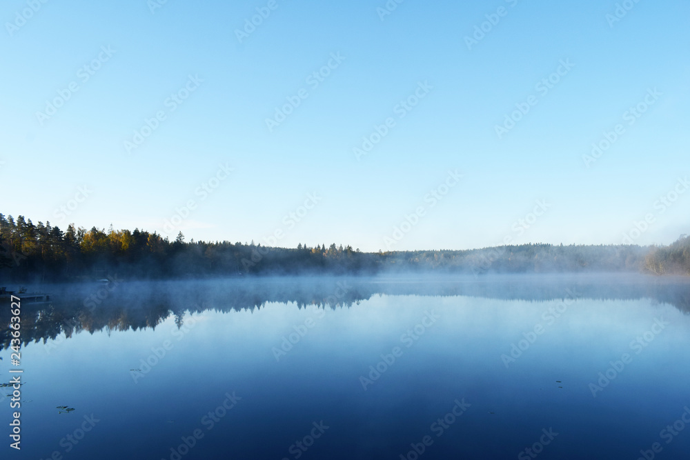 Lake in fog in Sweden
