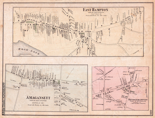 1873, Beers Map of East Hampton, Bridgehampton, and Amagansett, Long Island, New York photo