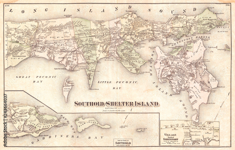 1873, Beers Map of Southold and Shelter Island, Long Island, New York