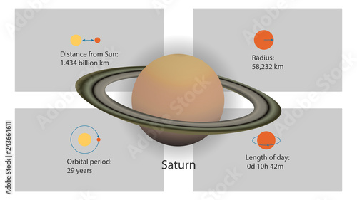 Saturn infographics vector. Planets of the Solar System vector illustration
