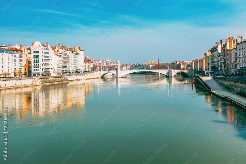 A view of Saone river, Lyon, France.
