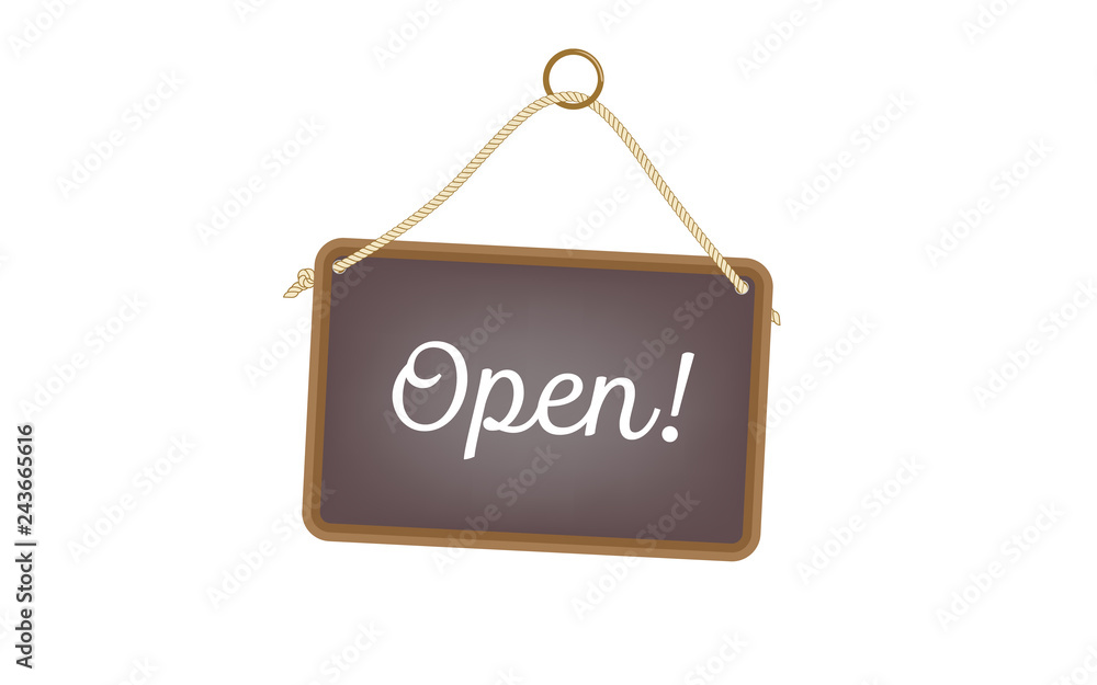 Vector image of a traditional door sign and text - Open! Vector image of a traditional door sign and text - Open!