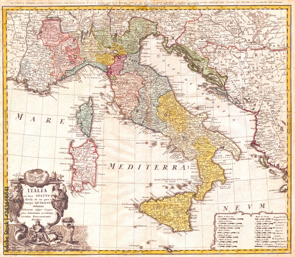 1742, Homann Heirs Map of Italy