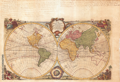 1744, Bowen Map of the World in Hemispheres