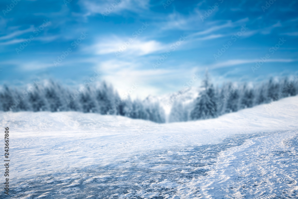 Winter background of free space and ice road Winter background of free space and ice road