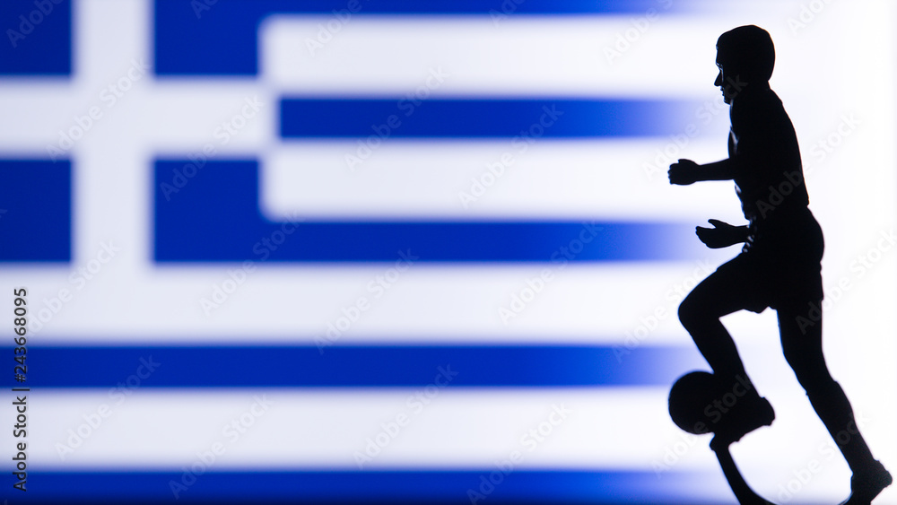 Greece National Flag. Football, Soccer player Silhouette