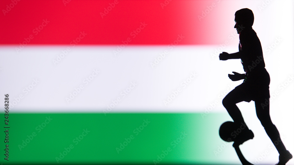 Fototapeta premium Hungary National Flag. Football, Soccer player Silhouette