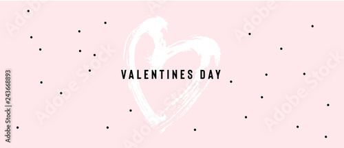 Happy Valentine's Day card with text and red baloon hearts. Trendy background with hand drawn brush paints. Vector illustration