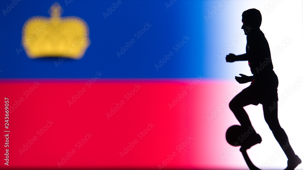 Liechtenstein National Flag. Football, Soccer player Silhouette