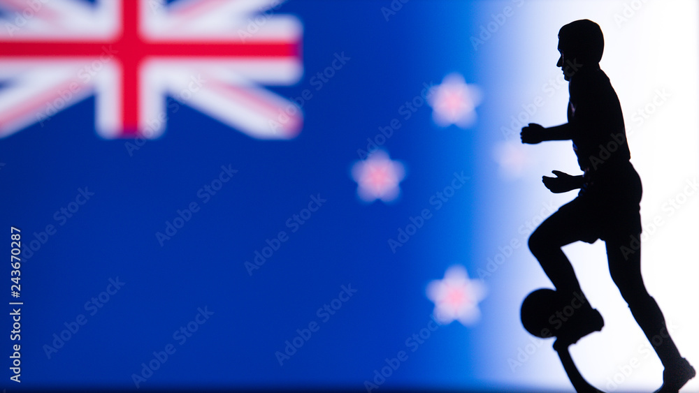New Zealand National Flag. Football, Soccer player Silhouette