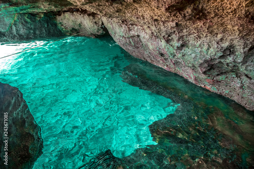 Sunshine in Blue sea at Cave arch. Zakynthos, Greece, Cape Skinari