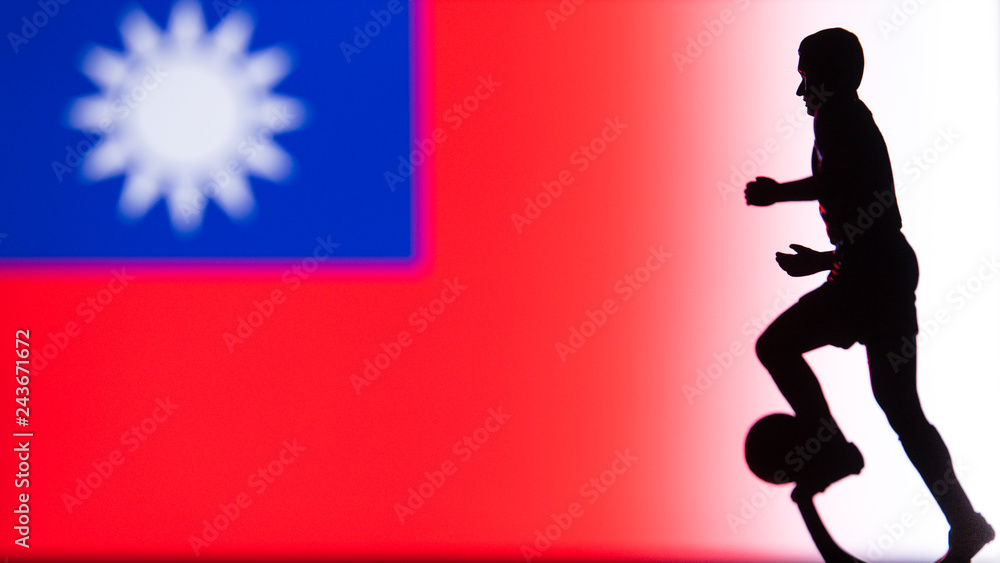 The Republic of China National Flag. Football, Soccer player Silhouette The Republic of China National Flag. Football, Soccer player Silhouette