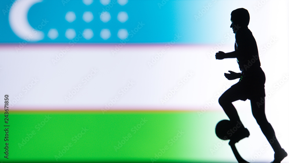 Uzbekistan National Flag. Football, Soccer player Silhouette
