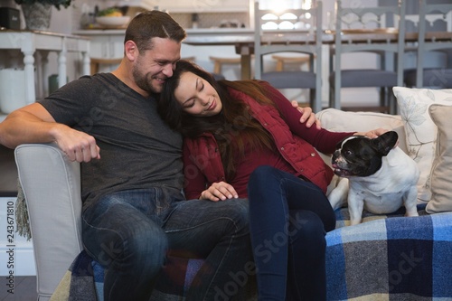 Couple relaxing with their pet dog in living room © wavebreak3