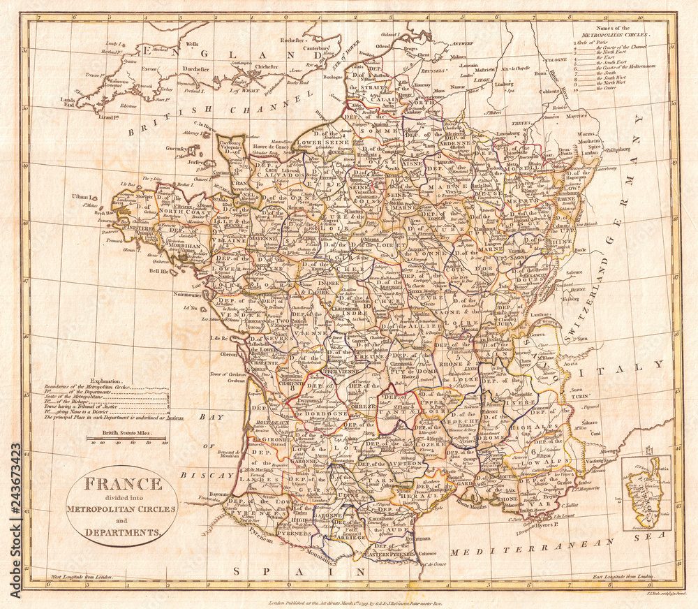 1799, Clement Cruttwell Map of France in Departments