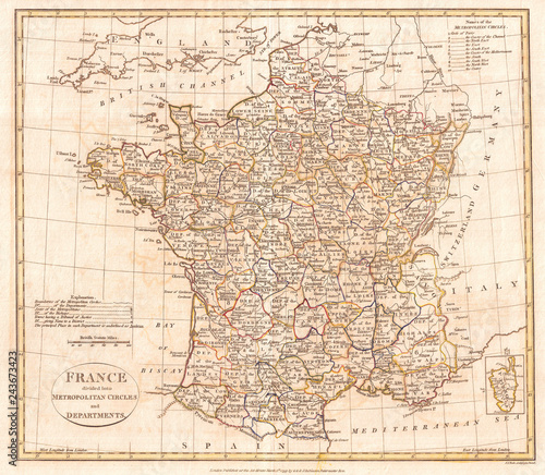 1799  Clement Cruttwell Map of France in Departments