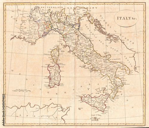 1799, Clement Cruttwell Map of Italy