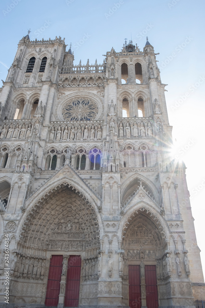 facade of  the Notre-Dame d'Amiens Cathedral in Amiens