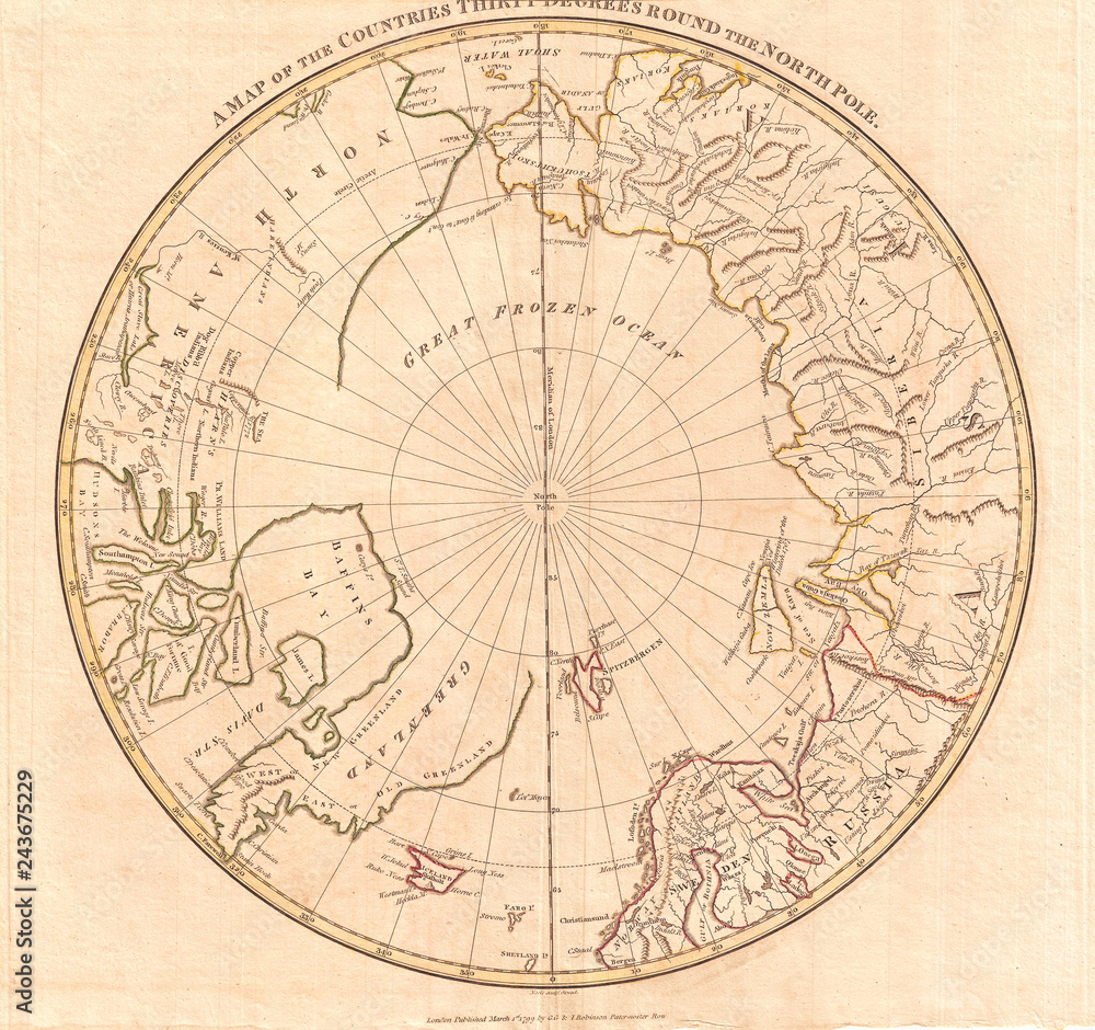1799, Clement Cruttwell Map of North Pole