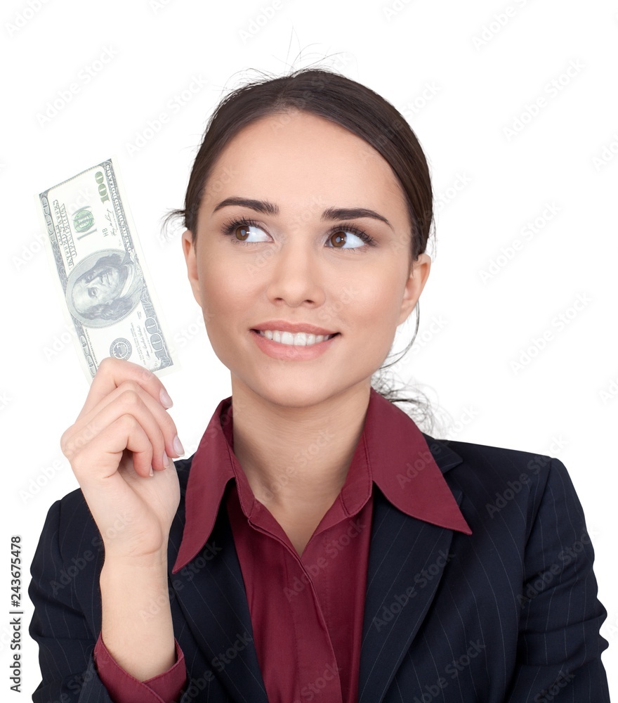 Businesswoman Holding Money - Isolated Businesswoman Holding Money - Isolated