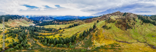 Germany, Bavaria, Oberallgaeu, Allgaeu Alps, Aerial view of Riedberg Horn, panorama photo