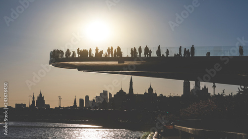 Russia, Moscow, People on an observation deck, looking over Moskva river