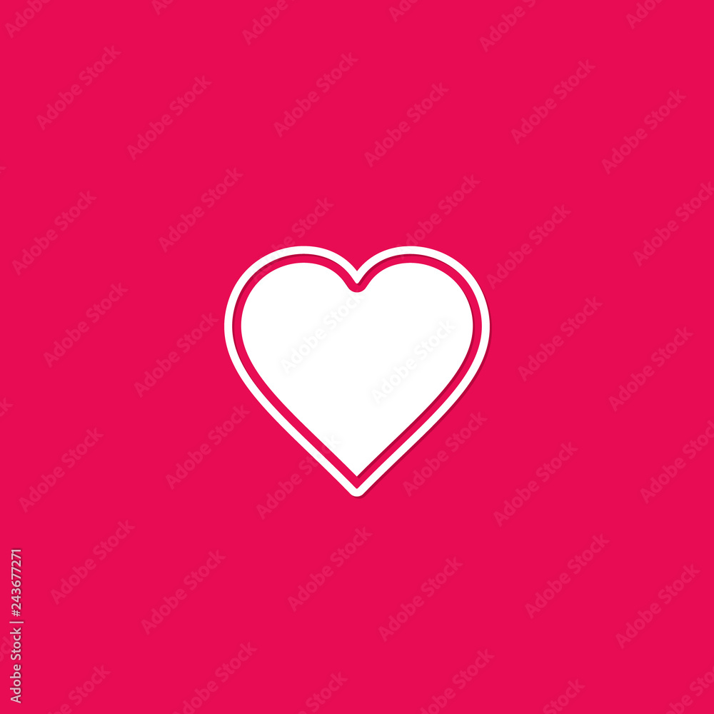 Heart icon, love symbol isolated on red background in flat design